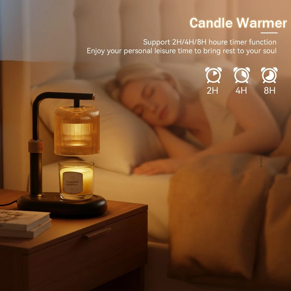 Candle Warmer Lamp 50W Flameless Adjustable Height Wax Melter Light with Timer & Dimmer for Bedroom - Black  /  EU Plug - 7