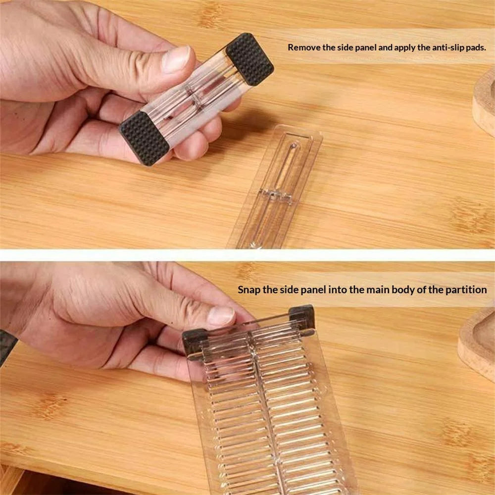 2Pcs Drawer Dividers Organizer Adjustable 27.5-51cm Expandable Storage Separators for Kitchen Cabinet Wardrobes - Transparent Black - 2