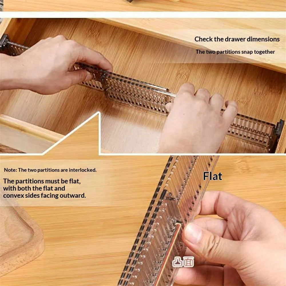 2Pcs Drawer Dividers Organizer Adjustable 27.5-51cm Expandable Storage Separators for Kitchen Cabinet Wardrobes - Transparent Black - 3