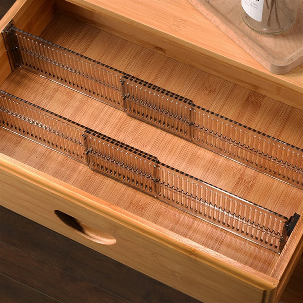 2Pcs Drawer Dividers Organizer Adjustable 27.5-51cm Expandable Storage Separators for Kitchen Cabinet Wardrobes - Transparent Black - 7