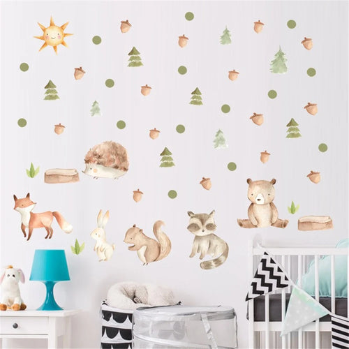 Cute Bear Fox Wall Stickers Jungle Animals Wall Decors for Kids Room, Bedroom, Playroom (without EN71 Certification)   53*27CM - 1