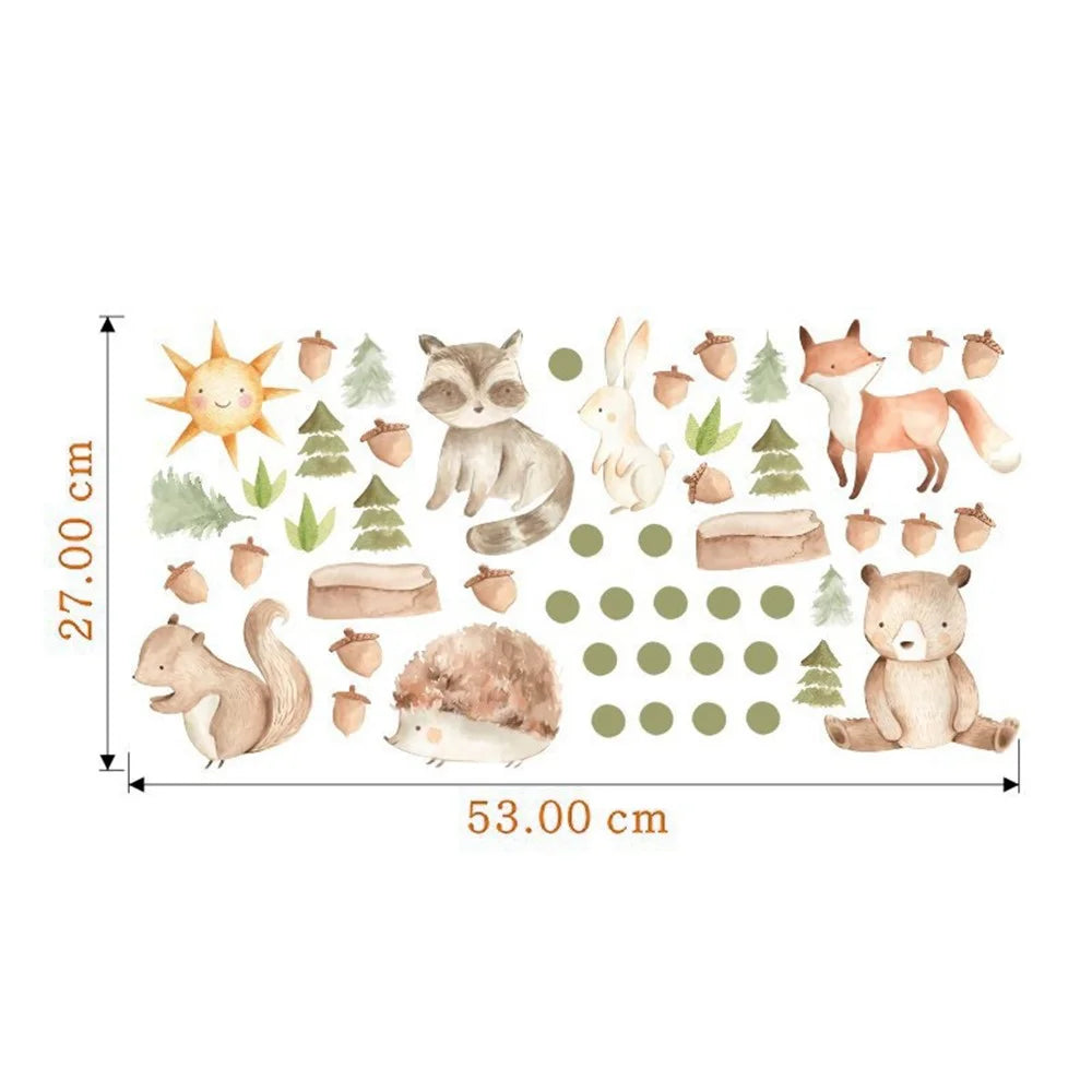 Cute Bear Fox Wall Stickers Jungle Animals Wall Decors for Kids Room, Bedroom, Playroom (without EN71 Certification)   53*27CM - 5
