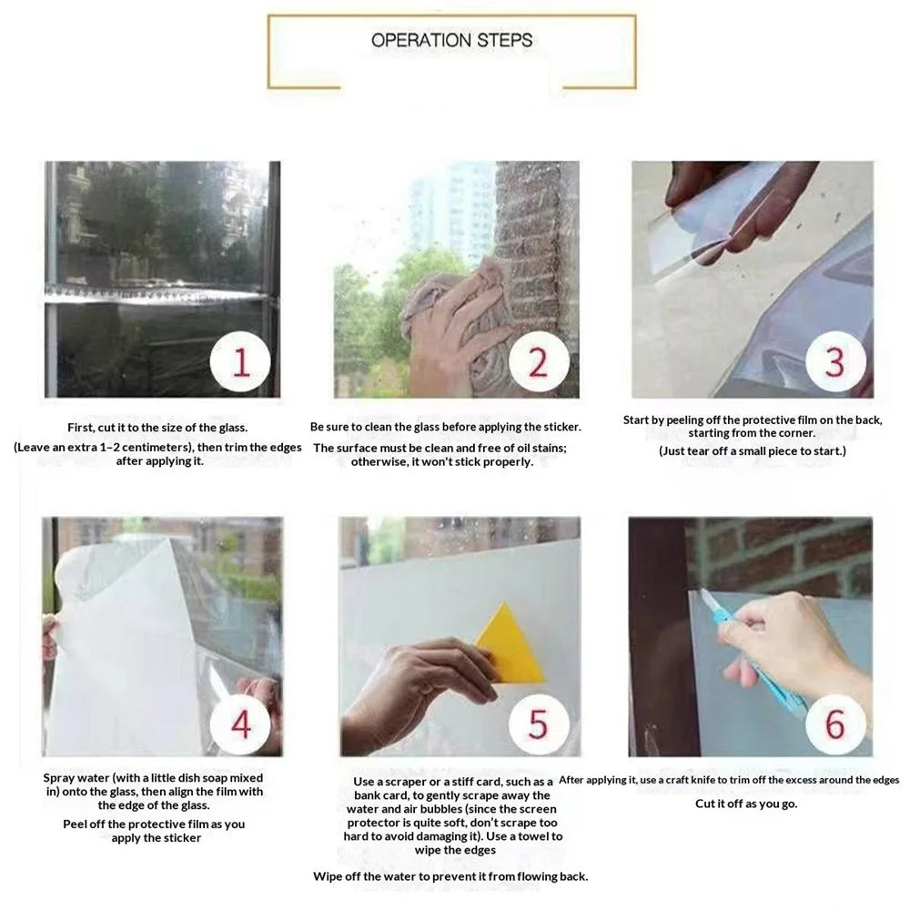 90x100cm Static Cling Frosted Privacy Window Film No Adhesive PVC Matte Glass Sticker for Bathroom - Frosted - 4