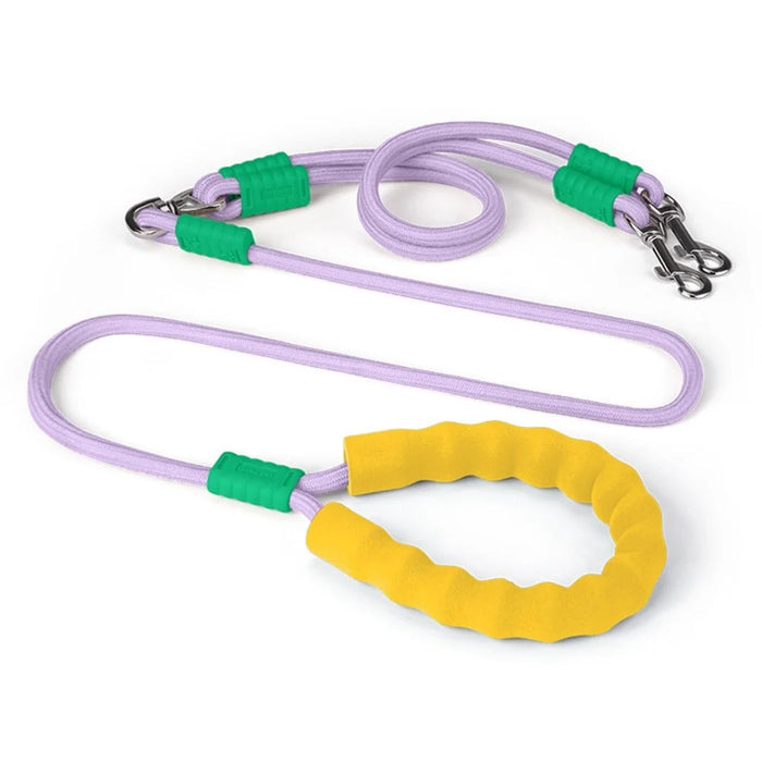 1.5m One-to-Two Woven Rope Walking Leash with Foam Grip Handle for Pet Dogs - Purple - 2