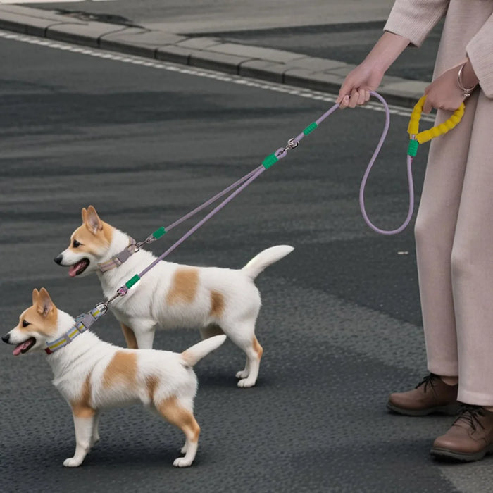 1.5m One-to-Two Woven Rope Walking Leash with Foam Grip Handle for Pet Dogs - Purple - 3