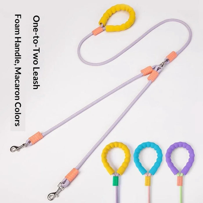 1.5m One-to-Two Woven Rope Walking Leash with Foam Grip Handle for Pet Dogs - Purple - 4