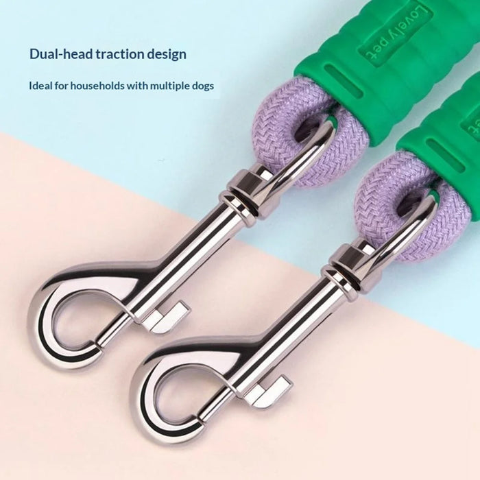 1.5m One-to-Two Woven Rope Walking Leash with Foam Grip Handle for Pet Dogs - Purple - 6
