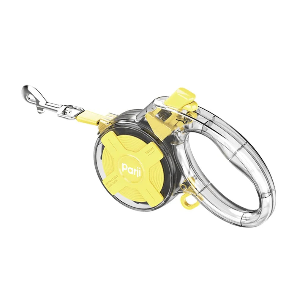 PARJI 4m Retractable Dog Leash Reflective Nylon Webbing 360 Degree Swivel Dual Locking - Yellow - 1