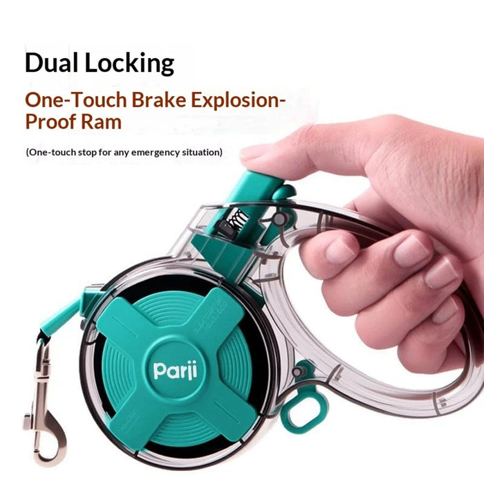 PARJI 4m Retractable Dog Leash Reflective Nylon Webbing 360 Degree Swivel Dual Locking - Yellow - 3