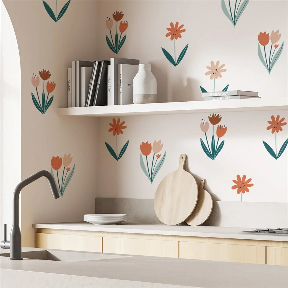 MS1538--YY Home Background Wall Sticker Flower Pattern Living Room Bedroom PVC Decal Wallpaper (No EN71 Certification) - 6