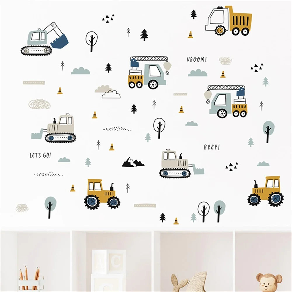 BR459 3Pcs / Set Cartoon Engineering Vehicle PVC Wall Stickers Removable DIY Wall Decal Home Decor for Kids Room (No EN71 Certification) - 3