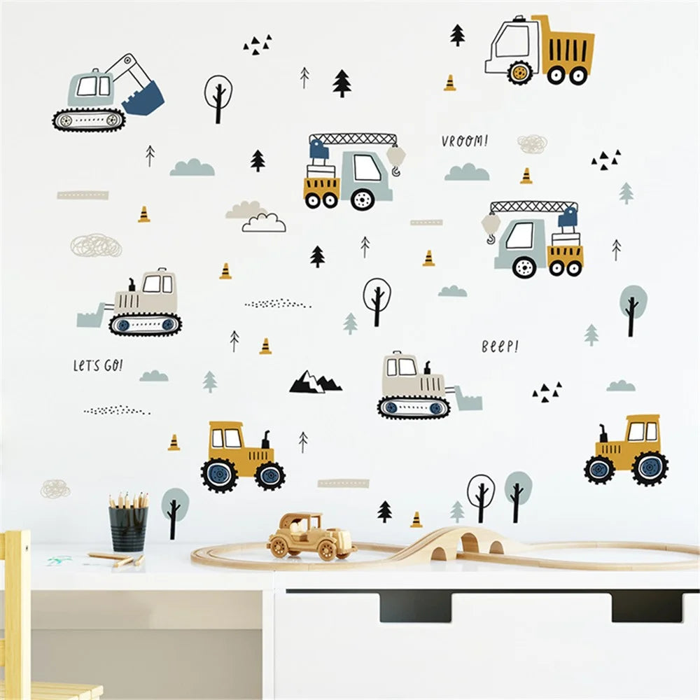 BR459 3Pcs / Set Cartoon Engineering Vehicle PVC Wall Stickers Removable DIY Wall Decal Home Decor for Kids Room (No EN71 Certification) - 4