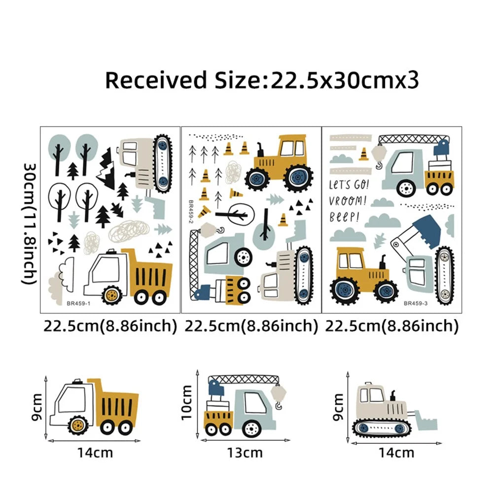 BR459 3Pcs / Set Cartoon Engineering Vehicle PVC Wall Stickers Removable DIY Wall Decal Home Decor for Kids Room (No EN71 Certification) - 7
