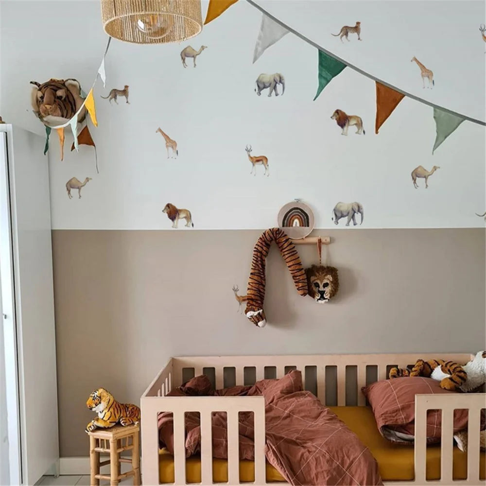 18Pcs / Set Cartoon Animal Wall Stickers Kids Room Giraffe Lion Elephant PVC Decal (No EN71 Certification) - 4