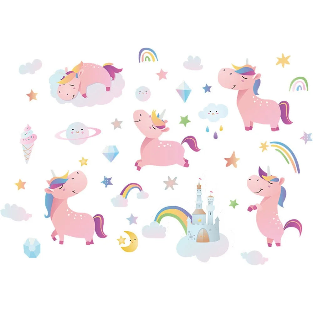 HY4020 4Pcs / Set Cartoon Pink Horse with Rainbows Wall Stickers DIY Mural Art Decor for Kids Room Girl Bedroom Wall Decals (No EN71 Certification) - 2