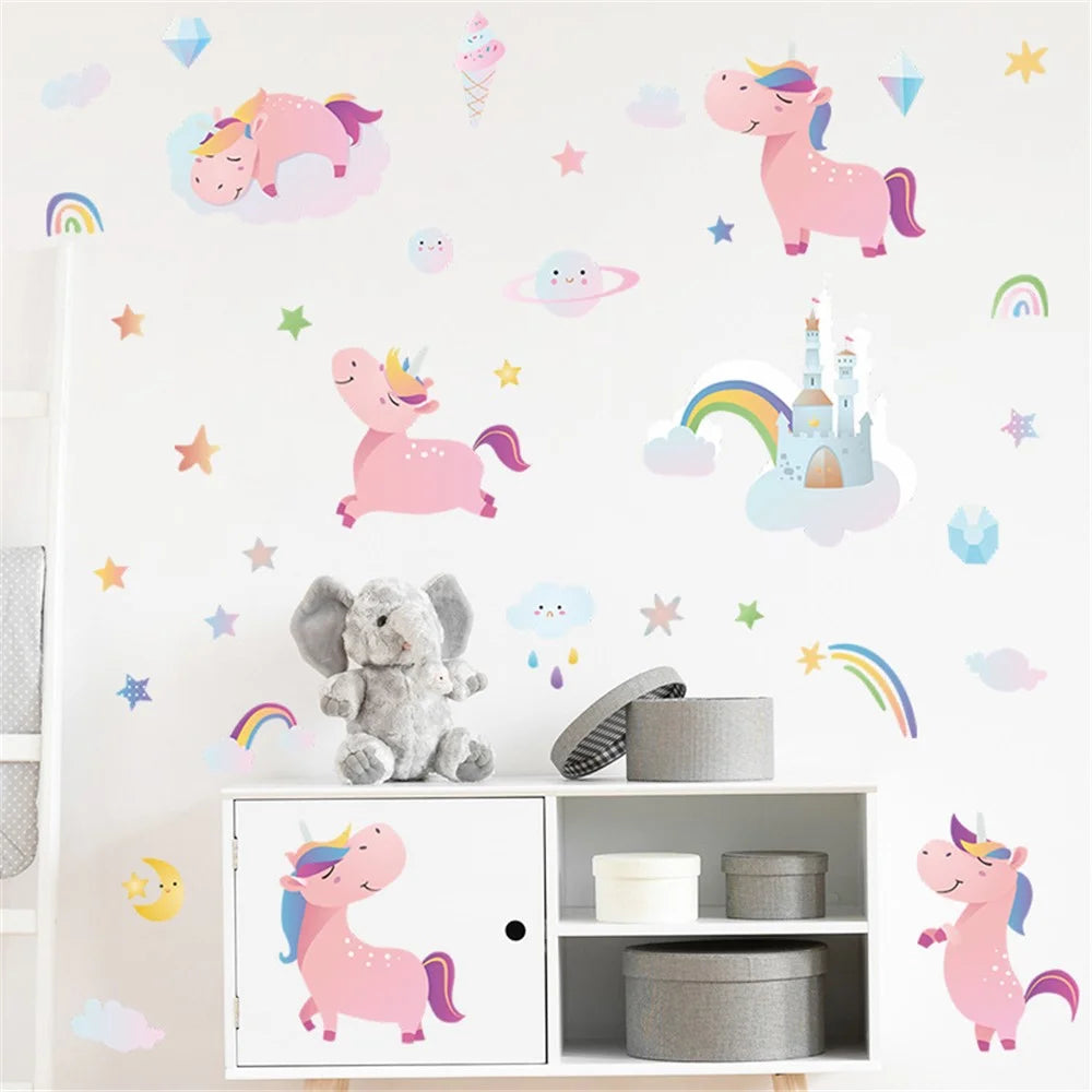 HY4020 4Pcs / Set Cartoon Pink Horse with Rainbows Wall Stickers DIY Mural Art Decor for Kids Room Girl Bedroom Wall Decals (No EN71 Certification) - 6
