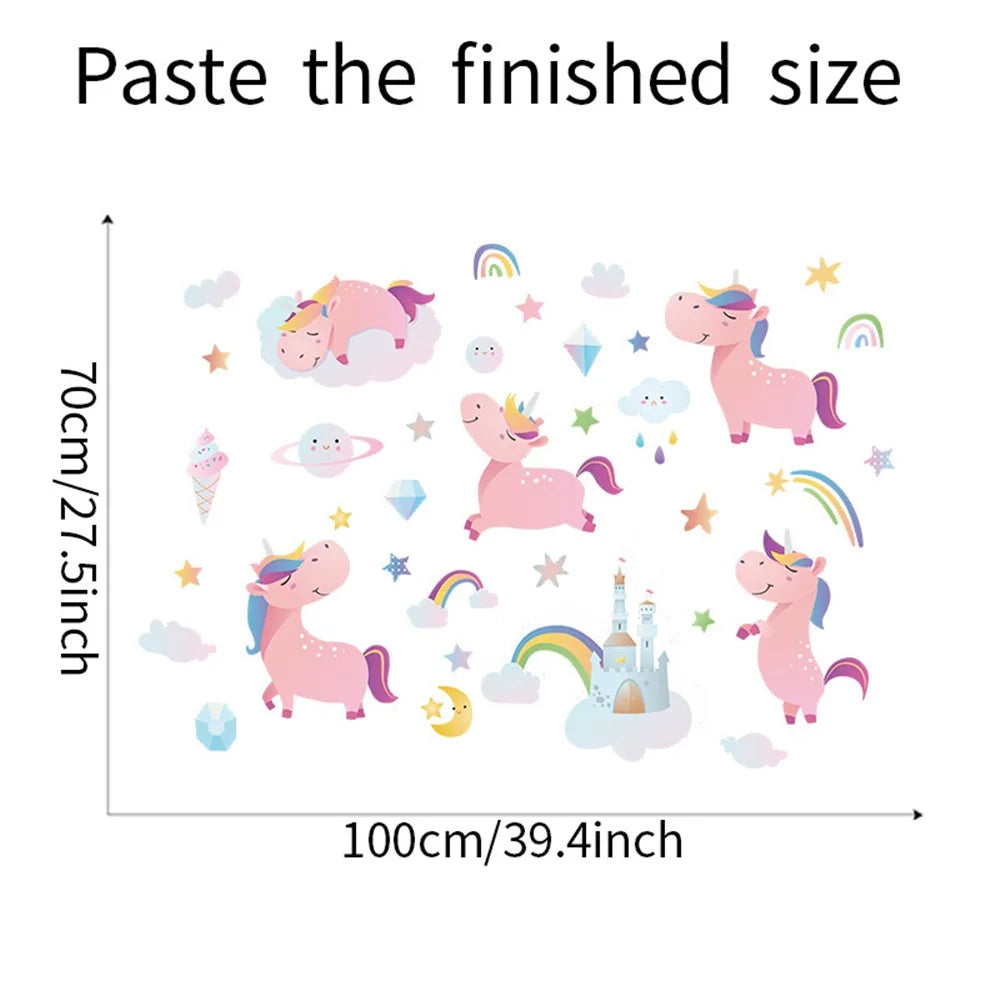 HY4020 4Pcs / Set Cartoon Pink Horse with Rainbows Wall Stickers DIY Mural Art Decor for Kids Room Girl Bedroom Wall Decals (No EN71 Certification) - 7