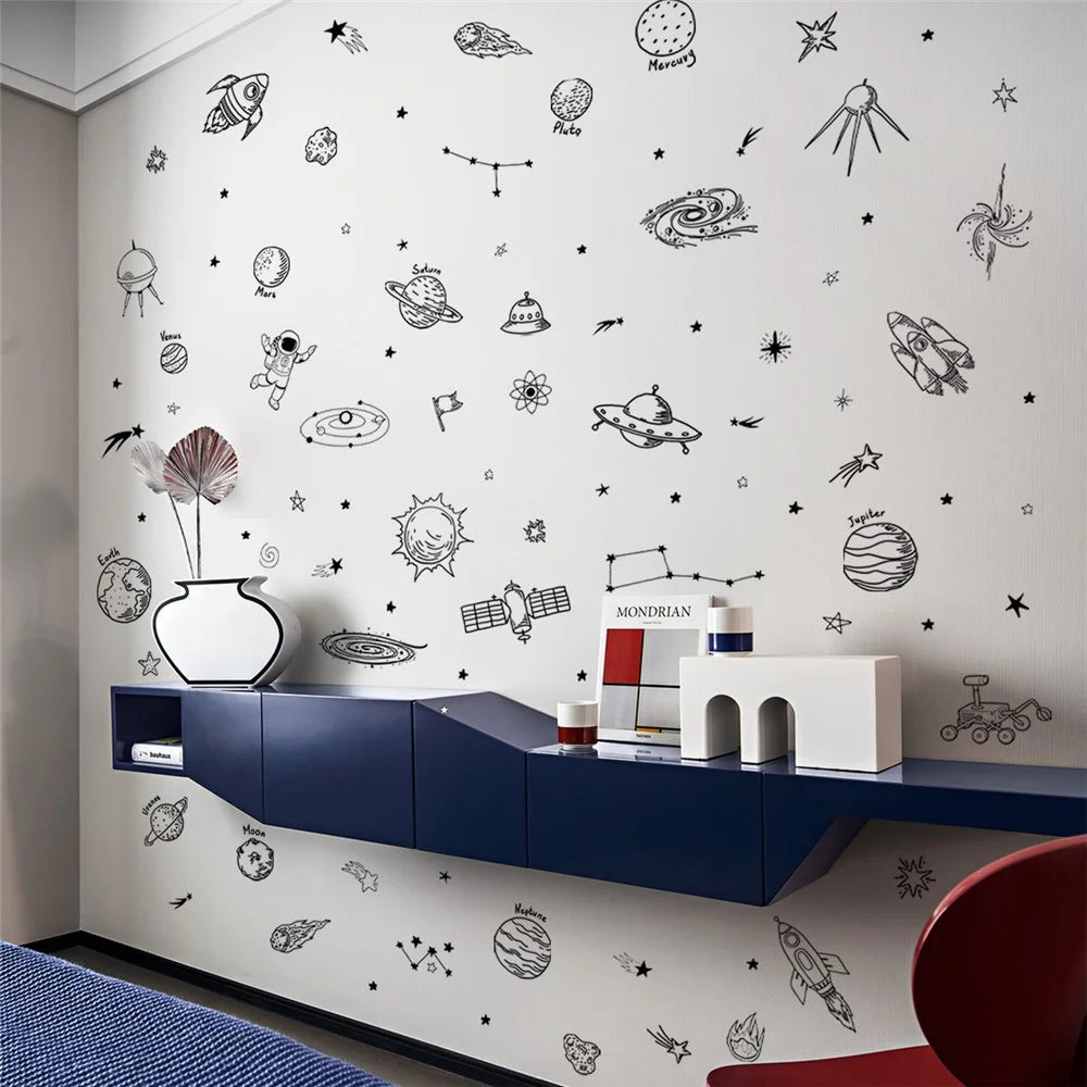 MS8069-NH 4Pcs / Set Kids Room Bedroom Wall Decorative Stickers Cartoon Universe Planet Wall Stickers (No EN71 Certification) - 1