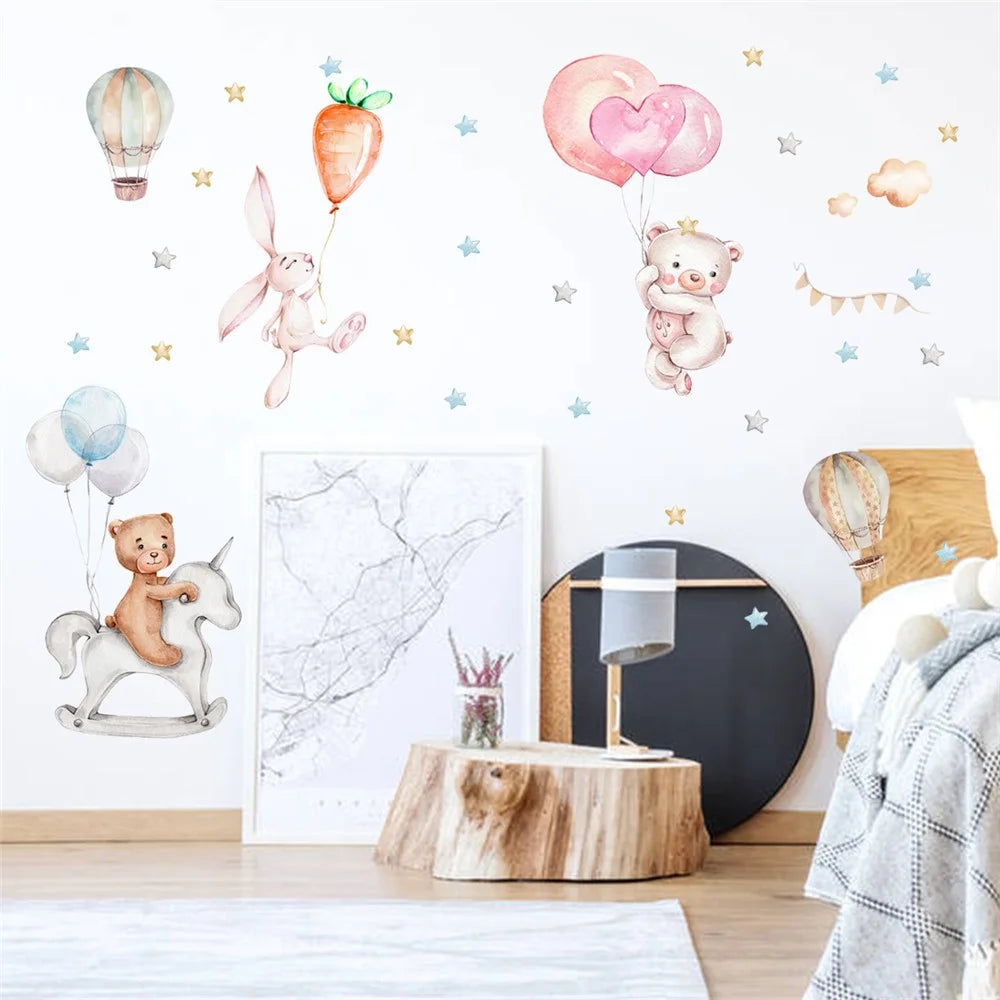 zsz1337-z 4Pcs / Set Cartoon Bear Wall Stickers Children Room Baby Bedroom Wall Decals Cute Decorative Stickers (No EN71 Certification) - 4