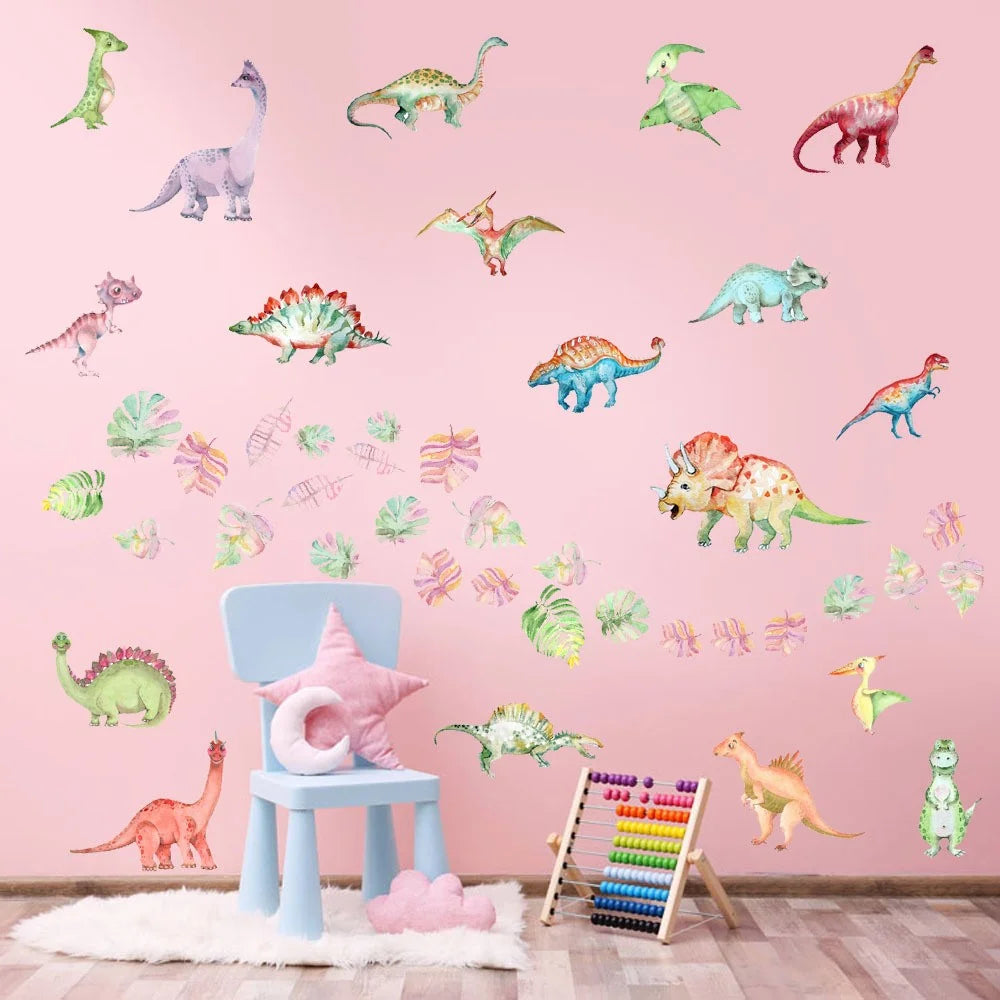 4Pcs / Set Cartoon Dinosaur Wall Decals Decors Plant Stickers DIY Wall Stickers Decorations for Kid's Bedroom (No EN71 Certification) - YG014 - 4