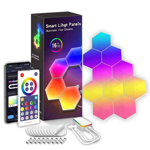 LIXINCORDA 6Pcs RGBIC LED Wall Lamp with Smart APP Voice Control DIY Hexagonal Honeycomb LED Light (Tuya WiFi Version) - 1