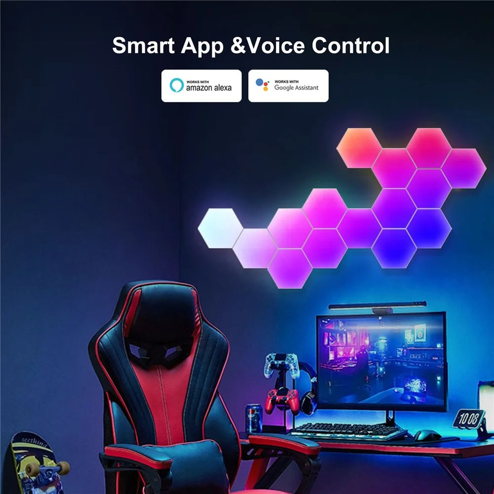 LIXINCORDA 6Pcs RGBIC LED Wall Lamp with Smart APP Voice Control DIY Hexagonal Honeycomb LED Light (Tuya WiFi Version) - 3