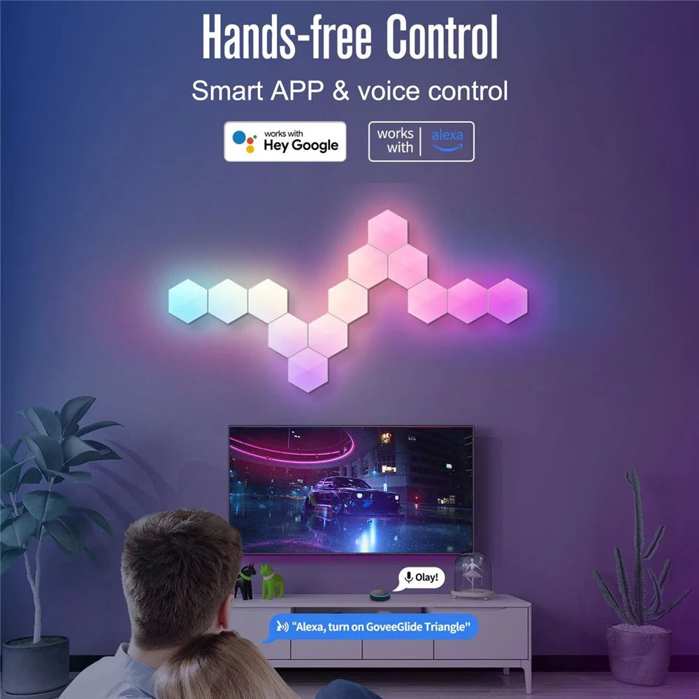 LIXINCORDA 6Pcs RGBIC LED Wall Lamp with Smart APP Voice Control DIY Hexagonal Honeycomb LED Light (Tuya WiFi Version) - 5