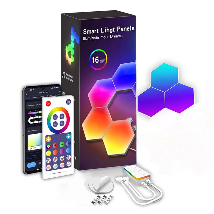 LIXINCORDA 3Pcs DIY Hexagonal Honeycomb LED Light RGBIC LED Wall Lamp with Smart APP Voice Control (Tuya WiFi Version) - 1