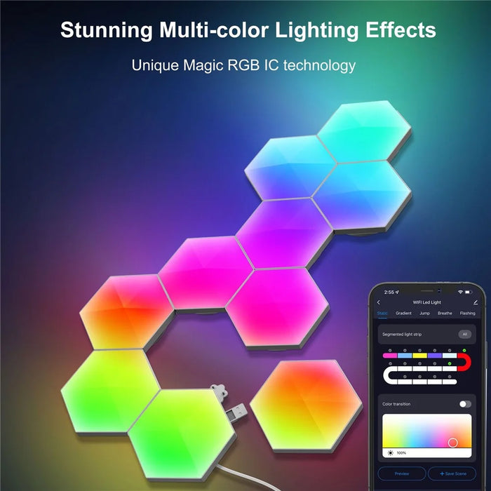 LIXINCORDA 3Pcs DIY Hexagonal Honeycomb LED Light RGBIC LED Wall Lamp with Smart APP Voice Control (Tuya WiFi Version) - 2