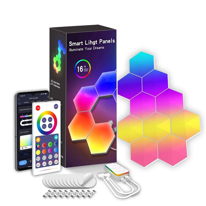 LIXINCORDA 10Pcs Smart LED Light Wall Panel Kit APP / Remote Control Honeycomb RGBIC Lamp (Bluetooth-compatible Version) - 1