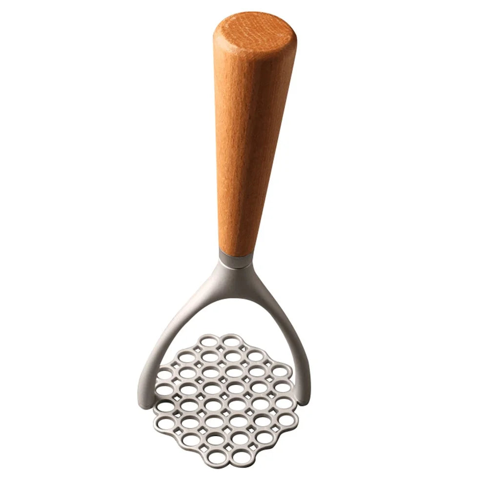 Manual Potato Masher Aluminum Alloy Pumpkin Fruit Masher Presser with Wooden Grip (No FDA, BPA Free) - 1