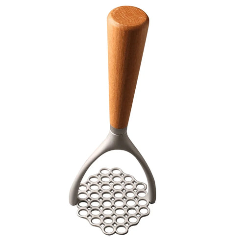 Manual Potato Masher Aluminum Alloy Pumpkin Fruit Masher Presser with Wooden Grip (No FDA, BPA Free) - 1