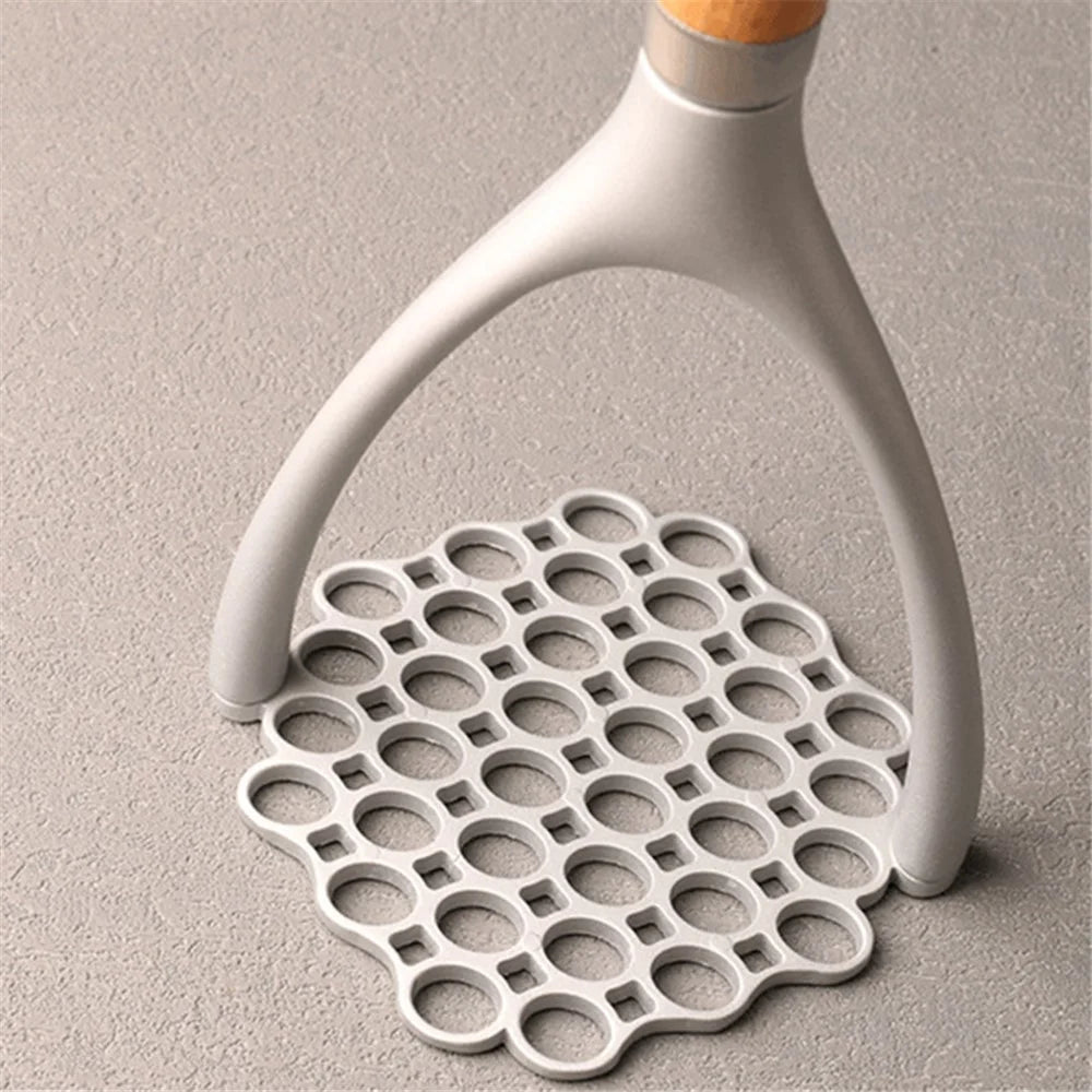 Manual Potato Masher Aluminum Alloy Pumpkin Fruit Masher Presser with Wooden Grip (No FDA, BPA Free) - 4