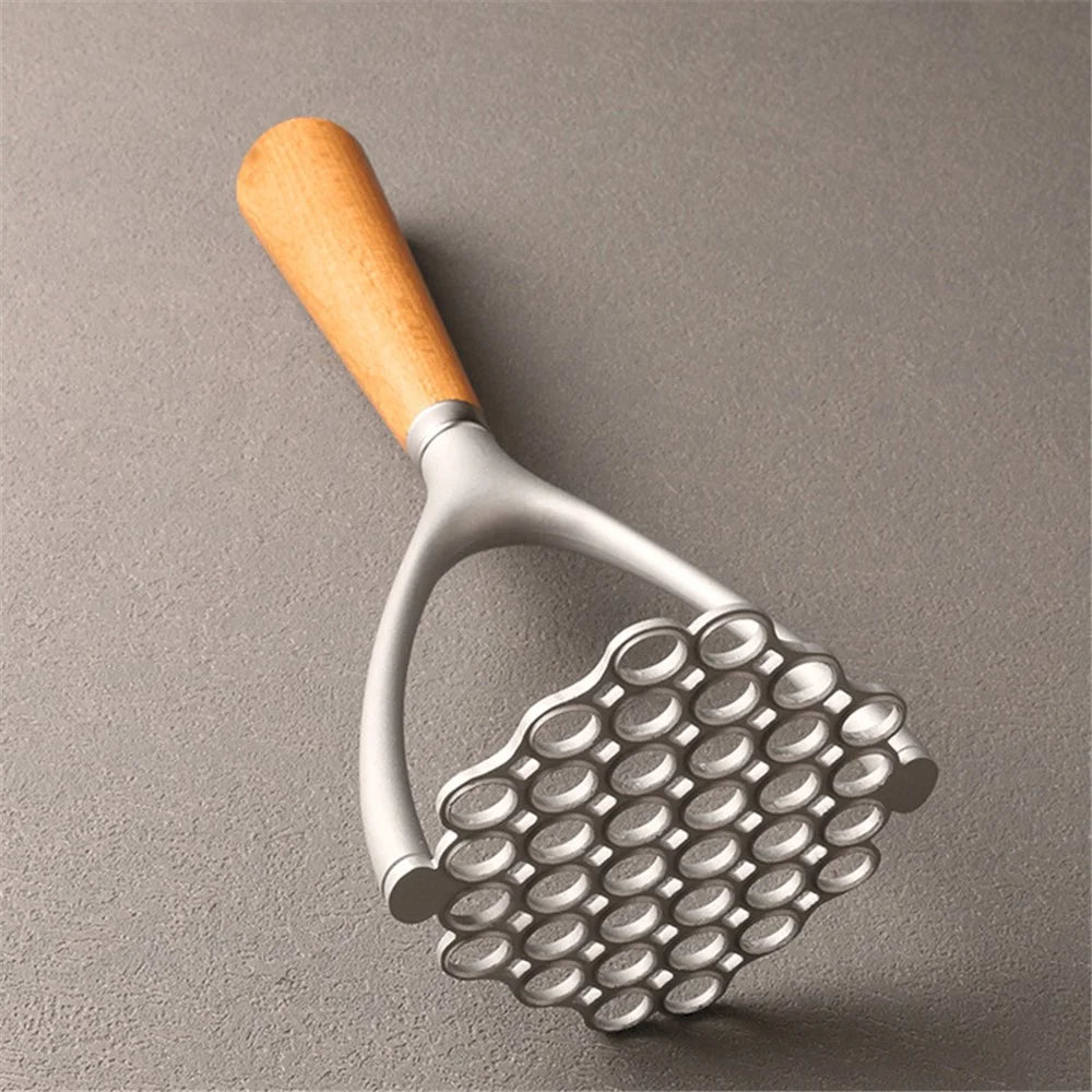 Manual Potato Masher Aluminum Alloy Pumpkin Fruit Masher Presser with Wooden Grip (No FDA, BPA Free) - 5