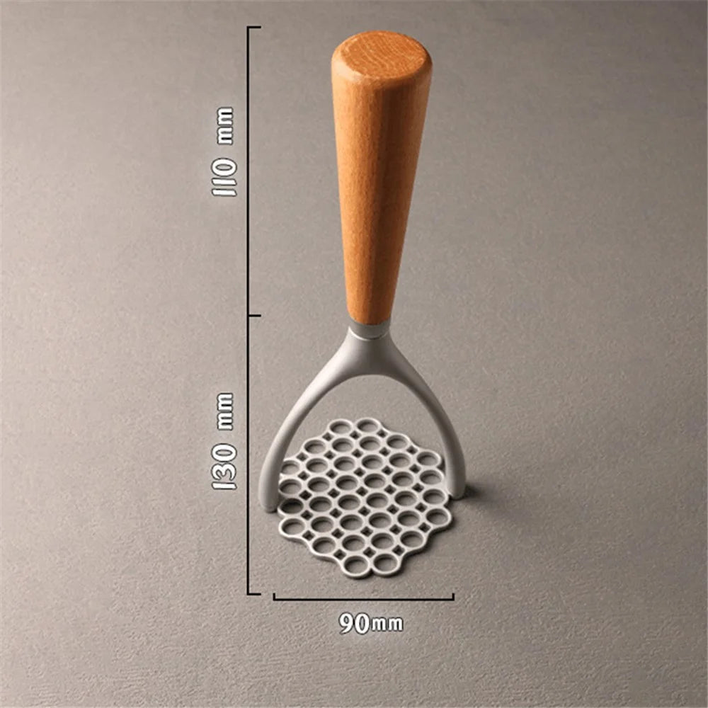 Manual Potato Masher Aluminum Alloy Pumpkin Fruit Masher Presser with Wooden Grip (No FDA, BPA Free) - 6