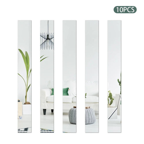 H01210 10Pcs Mirror Stripe Acrylic 3D Wall Stickers Wall Decor for Restaurant TV Background, Size S: 5x20cm - Silver - 1