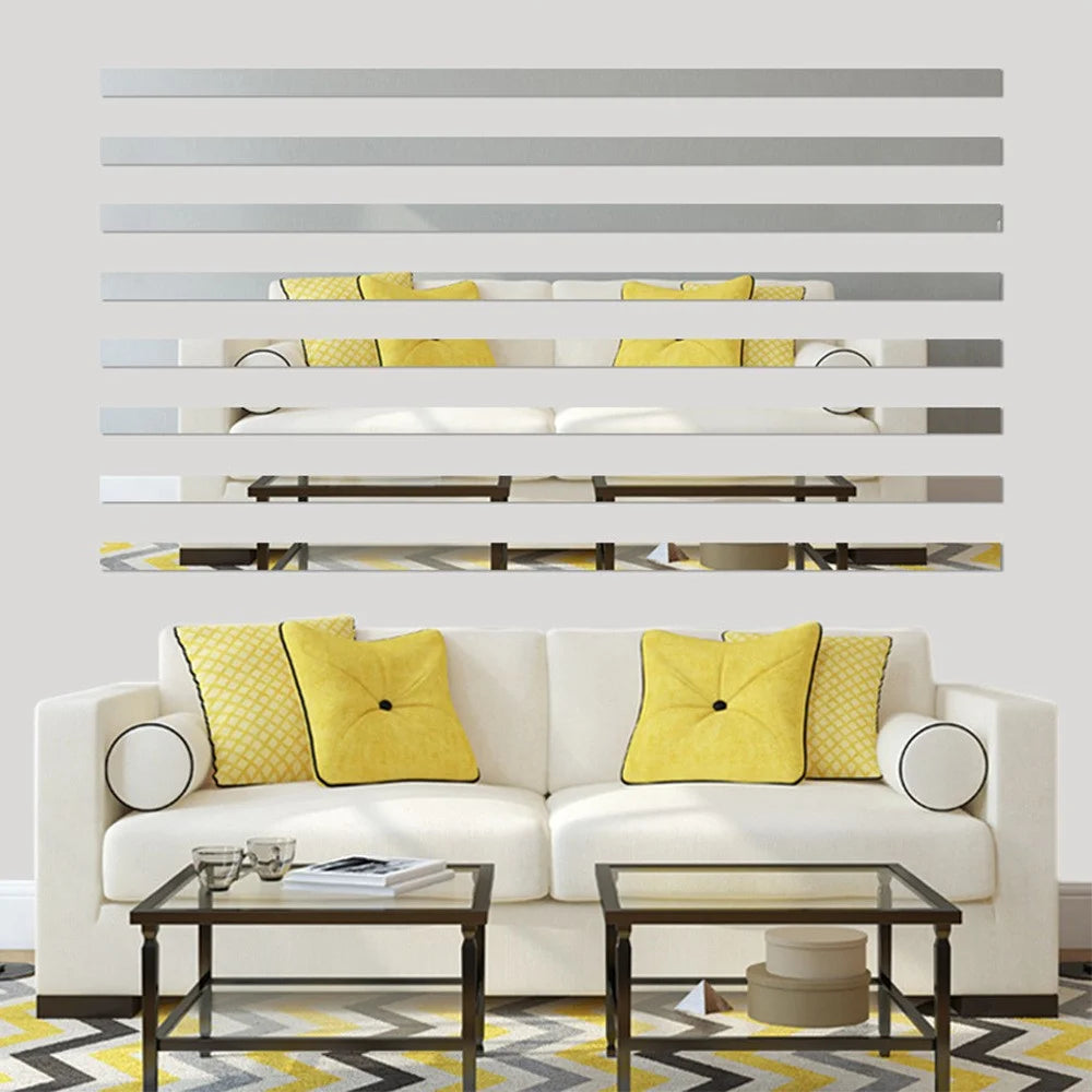 H01210 10Pcs Mirror Stripe Acrylic 3D Wall Stickers Wall Decor for Restaurant TV Background, Size S: 5x20cm - Silver - 2