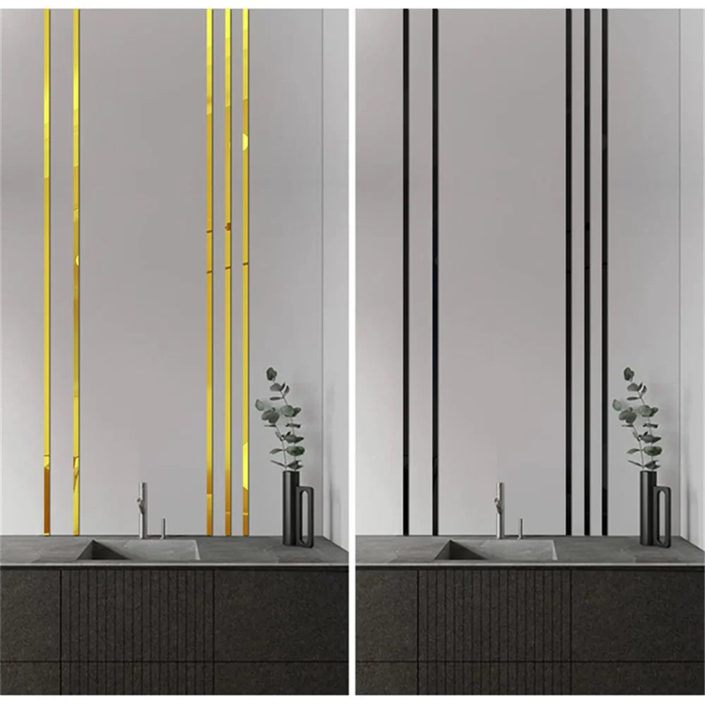 H01210 10Pcs Mirror Stripe Acrylic 3D Wall Stickers Wall Decor for Restaurant TV Background, Size S: 5x20cm - Silver - 5