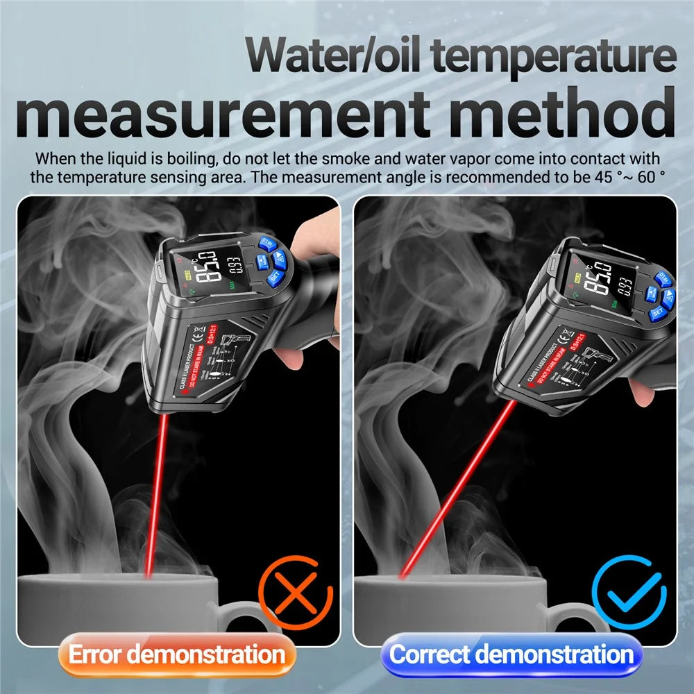 ANENG TH06 Digital Infrared Thermometer Temperature Gun -20 - 750 Degrees Celsius Handheld Non Contact Reverse Screen Industrial Tool - Black - 7