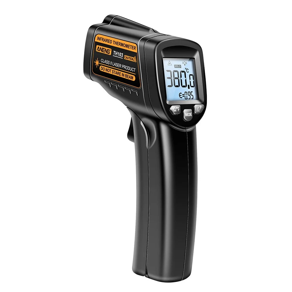 ANENG TH103 Digital Infrared Thermometer Temperature Gun -20 - 380 Degrees Celsius Handheld Non Contact Reverse Screen Industrial Tool - Orange - 1