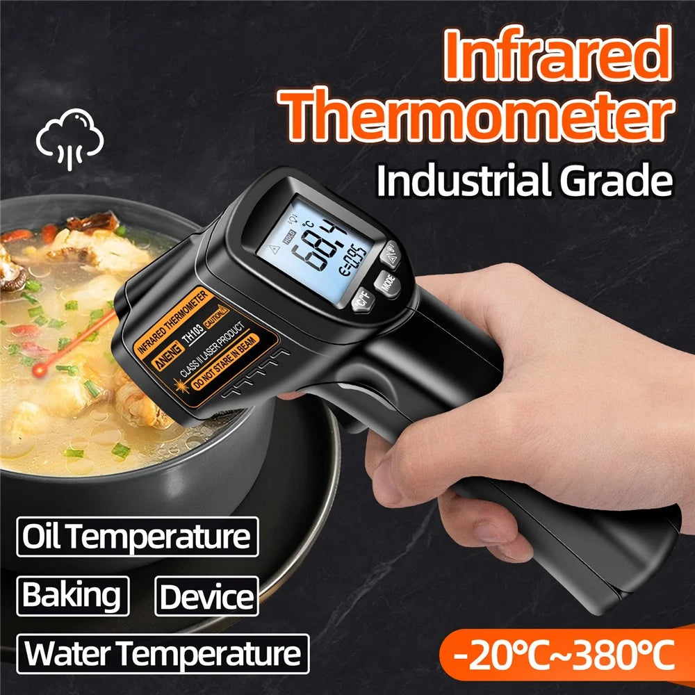 ANENG TH103 Digital Infrared Thermometer Temperature Gun -20 - 380 Degrees Celsius Handheld Non Contact Reverse Screen Industrial Tool - Orange - 3