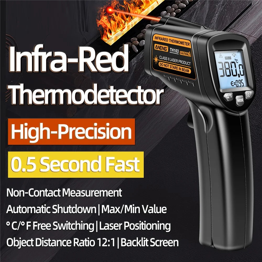 ANENG TH103 Digital Infrared Thermometer Temperature Gun -20 - 380 Degrees Celsius Handheld Non Contact Reverse Screen Industrial Tool - Orange - 4