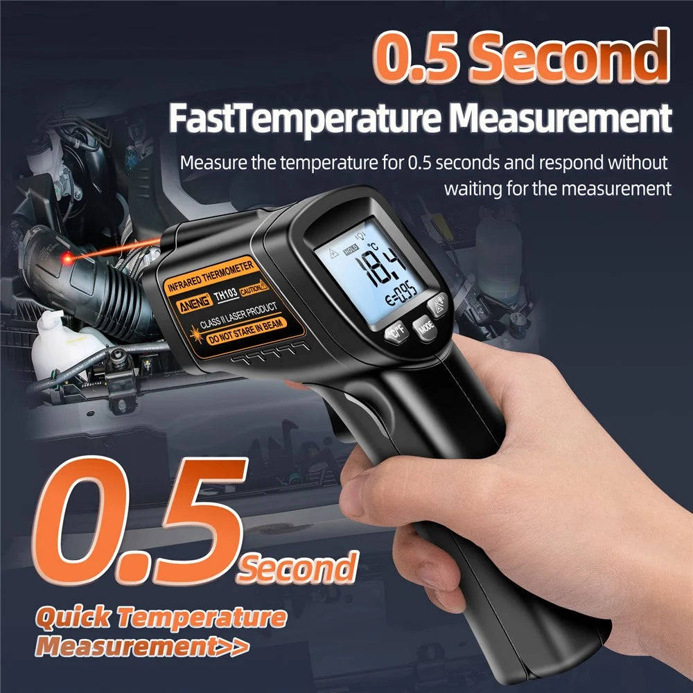 ANENG TH103 Digital Infrared Thermometer Temperature Gun -20 - 380 Degrees Celsius Handheld Non Contact Reverse Screen Industrial Tool - Orange - 5