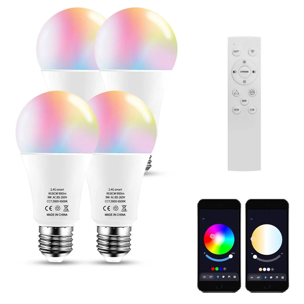 4Pcs / Set Tuya Bluetooth-compatible Smart Bulb Light RGBCW Full Color APP Smart Control Lamp with Remote Control - 1