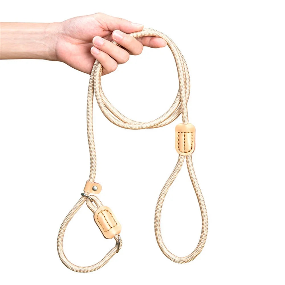 AIWO 1.7mx8mm High-Strength Knitted Dog Leash Pet Traction Rope Walking Training Lead Leash - Light Coffee Color - 1