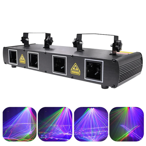 Indoor Four Beam Laser Lamp Aluminum Portable Voice Control Light for Bedroom, Family Party, Stage, Bar (EU Plug) - 1