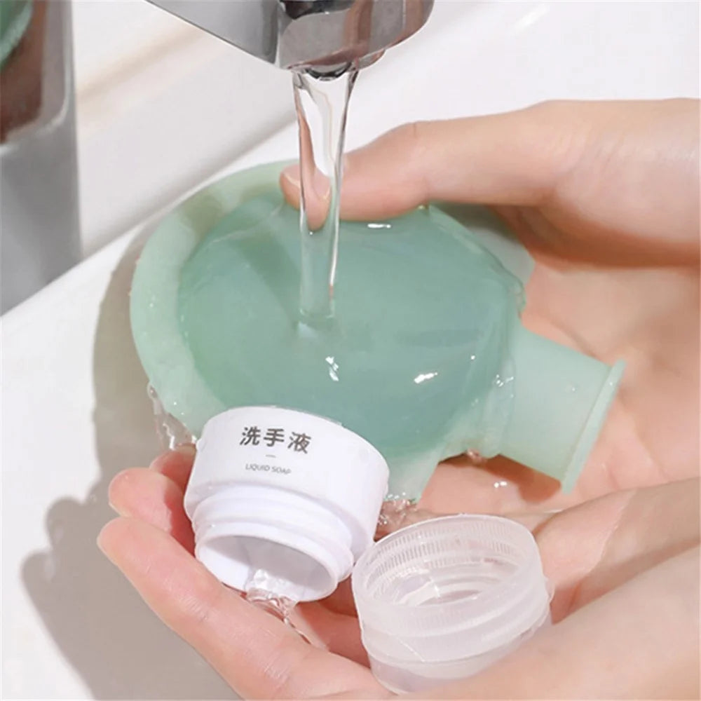 3PCS 60ML PP+Silicone Dispenser Bottle Leak Proof Portable Tube Travel Shampoo Container (3 Colors) + Label - 3