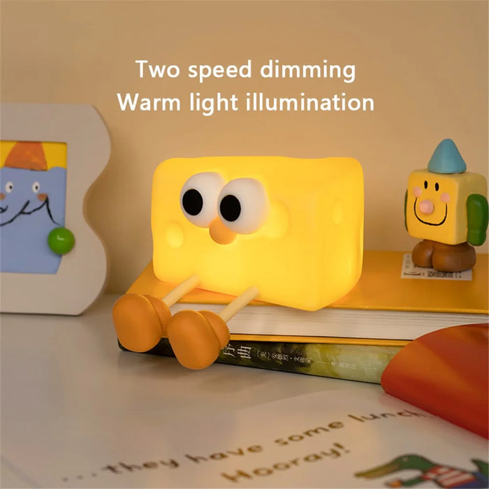 L54 Cute Cheese Silicone Touch Night Lamp Bedside Lamp Bedroom Decoration USB Rechargeable LED Light - 2