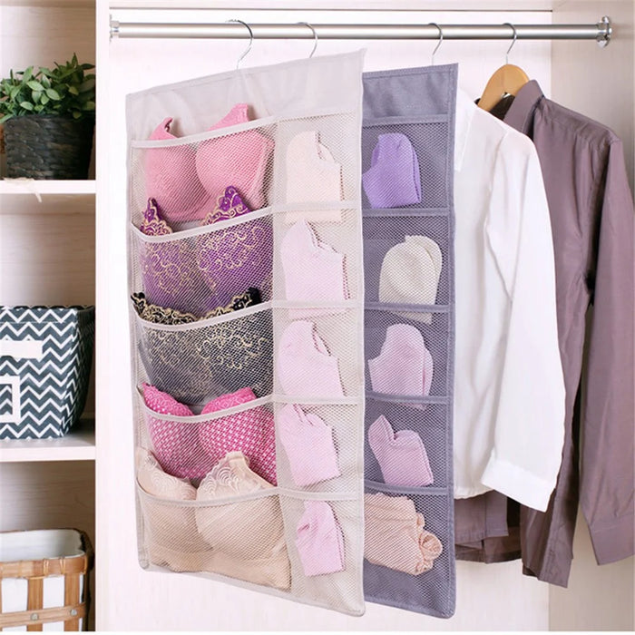 25 Pockets Wardrobe Bra Underwear Socks Storage Oxford Cloth Double-Sided Hanging Bag - Grey - 2