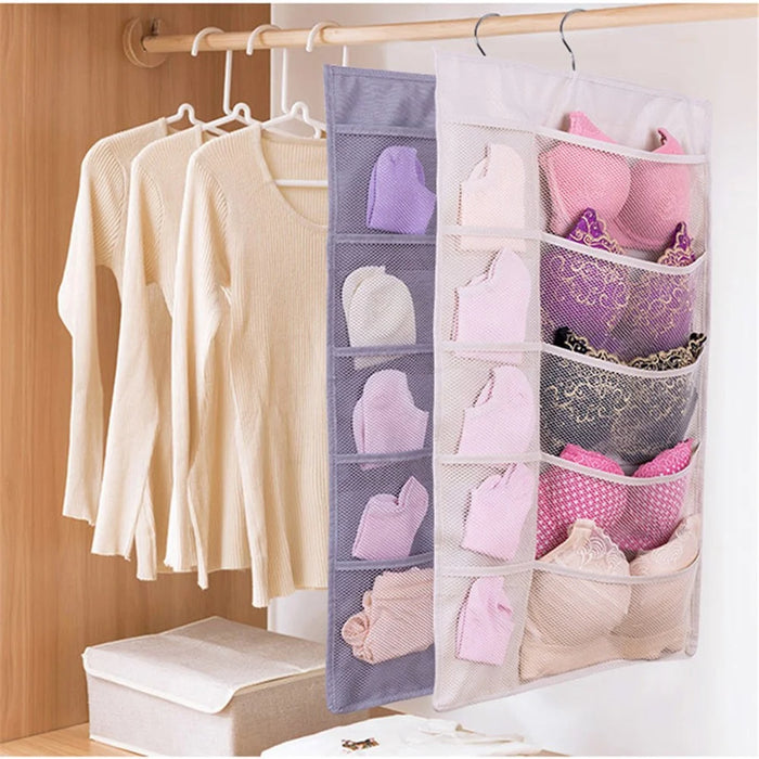 25 Pockets Wardrobe Bra Underwear Socks Storage Oxford Cloth Double-Sided Hanging Bag - Grey - 4